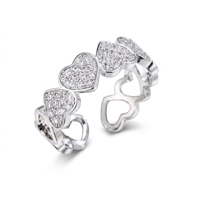 Zilverkleurige ring dames aanschuifring open ring hart ring transparante steentjes verstelbare vriendschapsring minimalistische statement ring sieraden