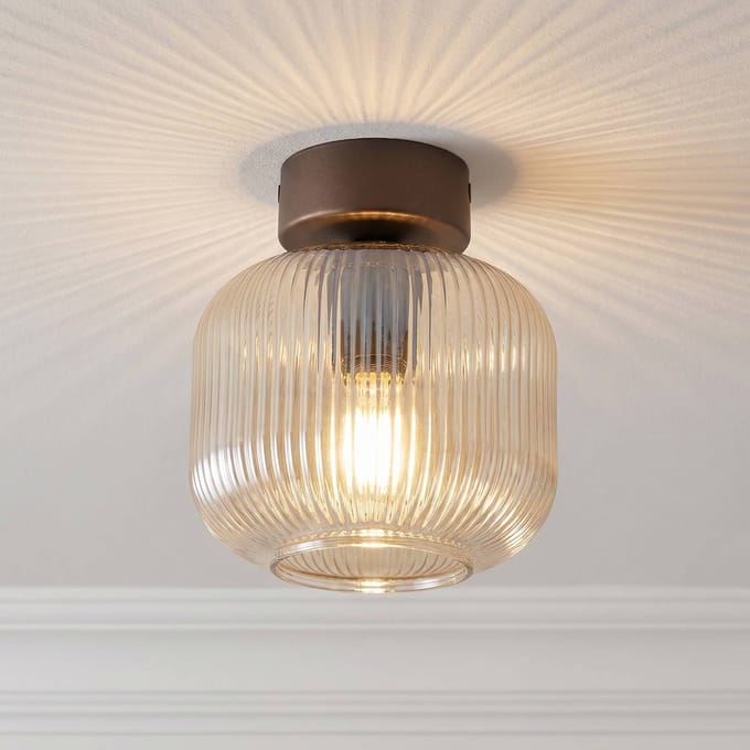 TK Lighting Plafondlamp Salvia, bruin/cognac, glas, Ø 15 cm, E14