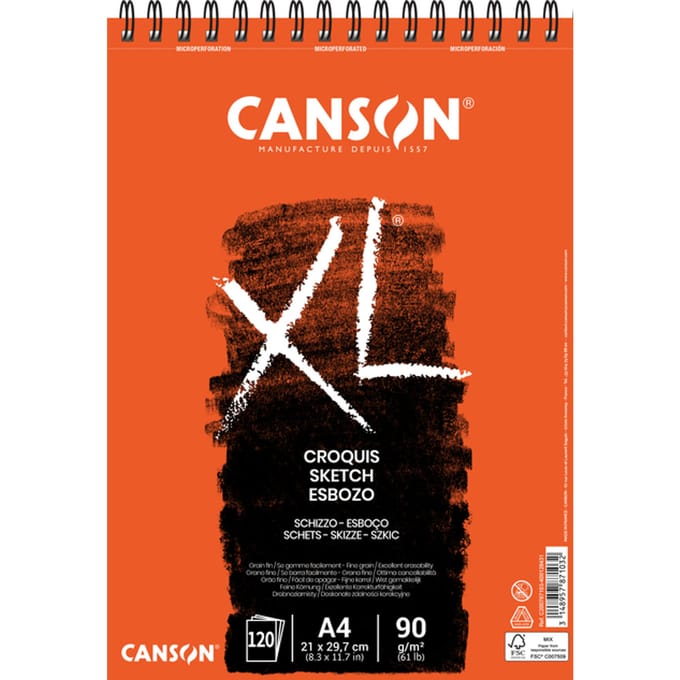 Canson schetsblok XL formaat 21 x 297 cm (A4) blok van 120 blad