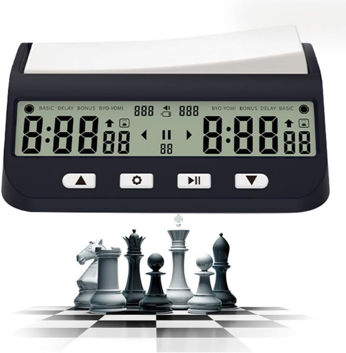 Schaakklok - Spel Timer - Strategische Spellen - Variabele Tijdinstellingen - 14 x 9 x 2 cm - Zwart