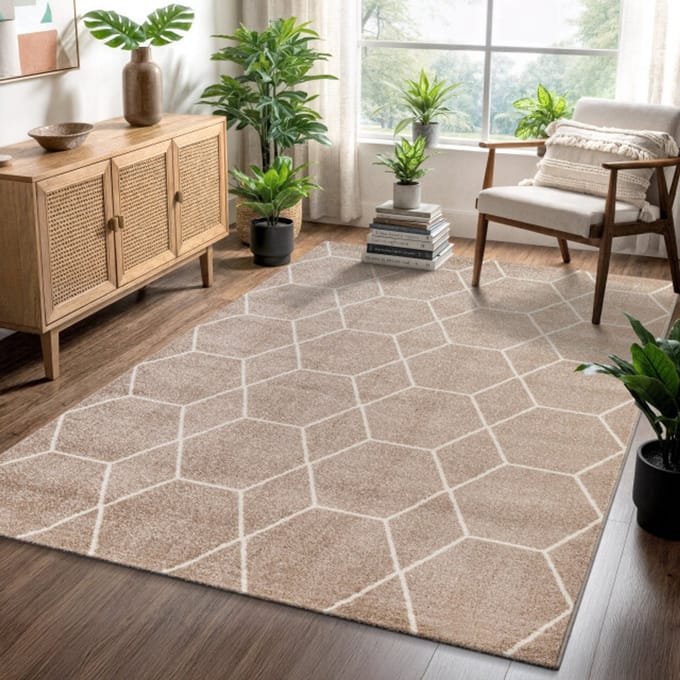 Muratap Trellis uni effen laagpolig vloerkleed modern 80x150 cm
