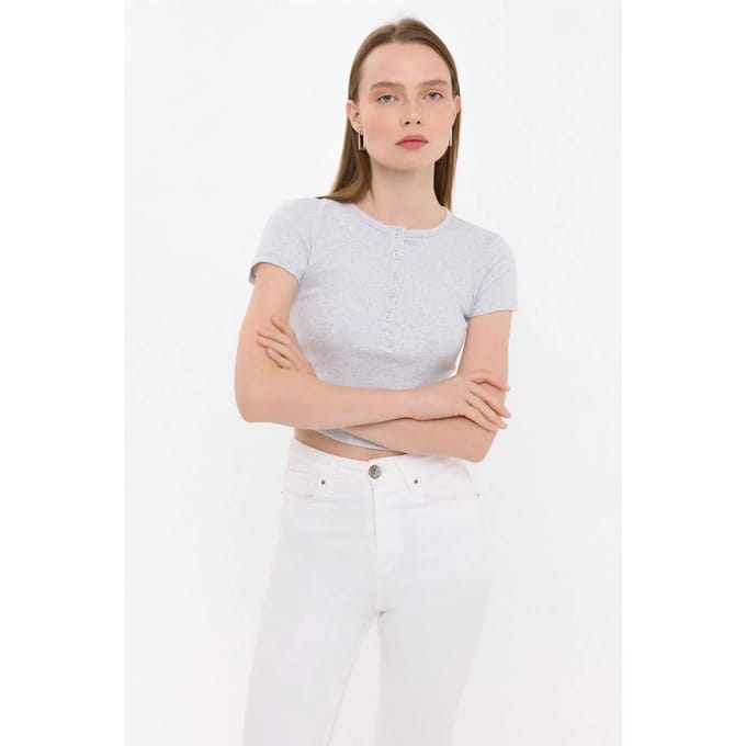 Knopjes Korte Mouwen Ronde Hals T-Shirt
