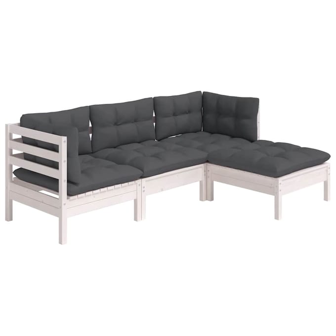 vidaXL - 4-delige - Loungeset - met - kussens - grenenhout - wit