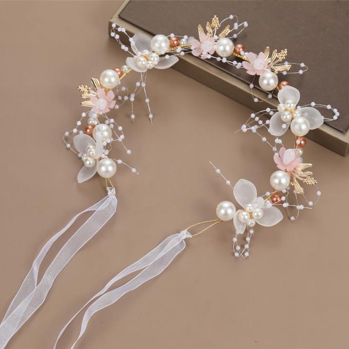 1 st Nep Parel & Bloemen Decor Elegante Bruids Haarband Tiara one-size gray