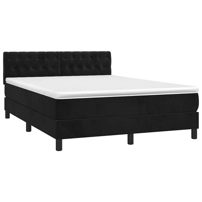 vidaXL - Boxspring - met - matras - fluweel - zwart - 140x190 - cm