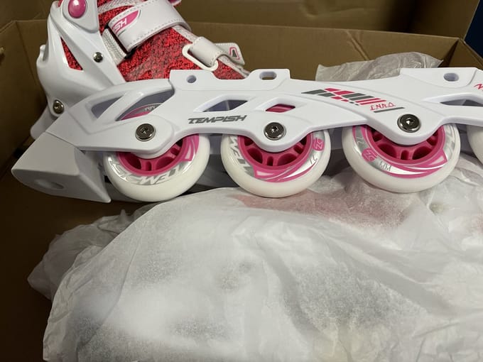 Verstelbare kinderschaatsen / skeelers maat 33 - 36 roze - wit