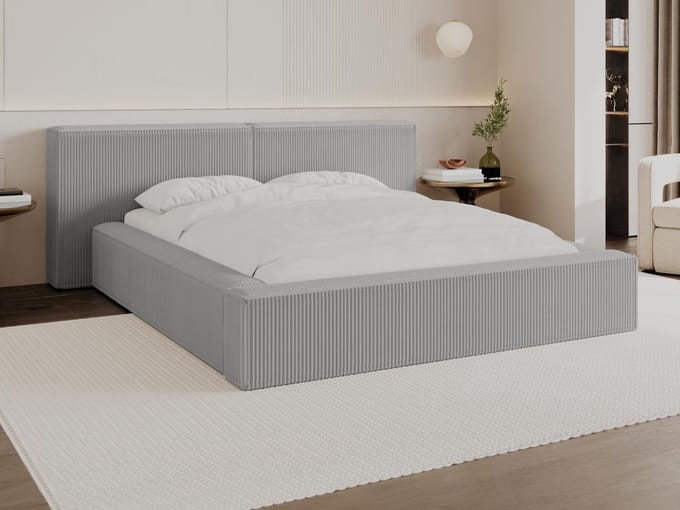 Vente-unique Bed met opbergruimte fluweel lichtgrijs 180 x 200 cm (Super King Size Bed)