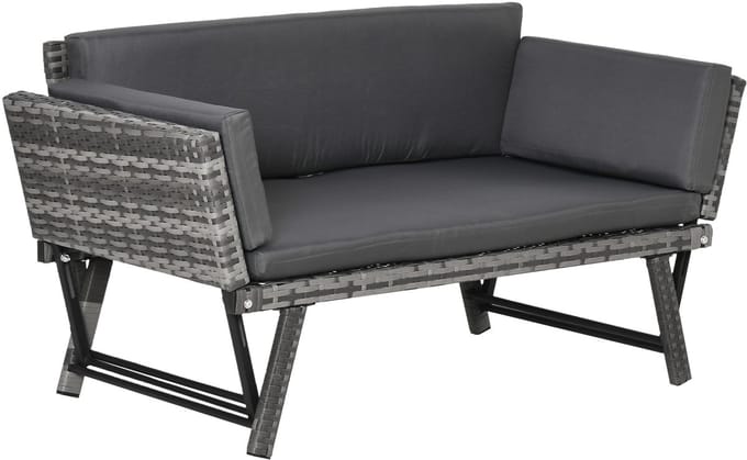 Outsunny-Rattansofa-Stahl, PE-Rattan, Polyester-129L x 63B x 67H cm-Grau