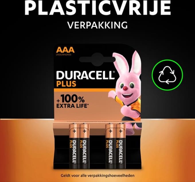 [ Brievenbus] Duracell Plus AAA - alkaline batterijen - 1,5V, LR03 - 4 stuks