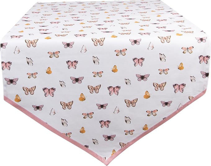 Clayre & Eef Tafelloper 50x160 cm Beige Roze Katoen Vlinders