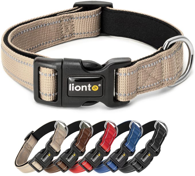 lionto reflecterende hondenhalsband, verstelbaar 35-50 cm M beige