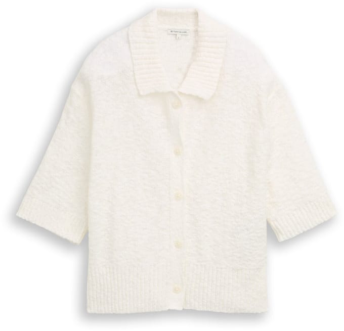 Tom Tailor - Losvallend bouclé vest met kraag - Maat M - Whisper White