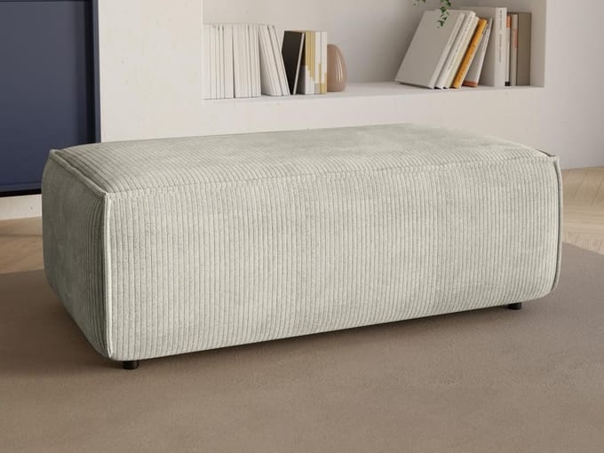 Vente-unique Poef van beige ribfluweel AMELIA