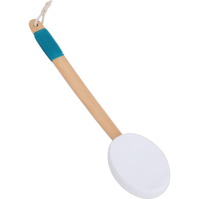 Ruglotion Applicator Gebogen Houten Handvat Zonnebrandcrème Applicator met 3 Vervangbare Koppen beige