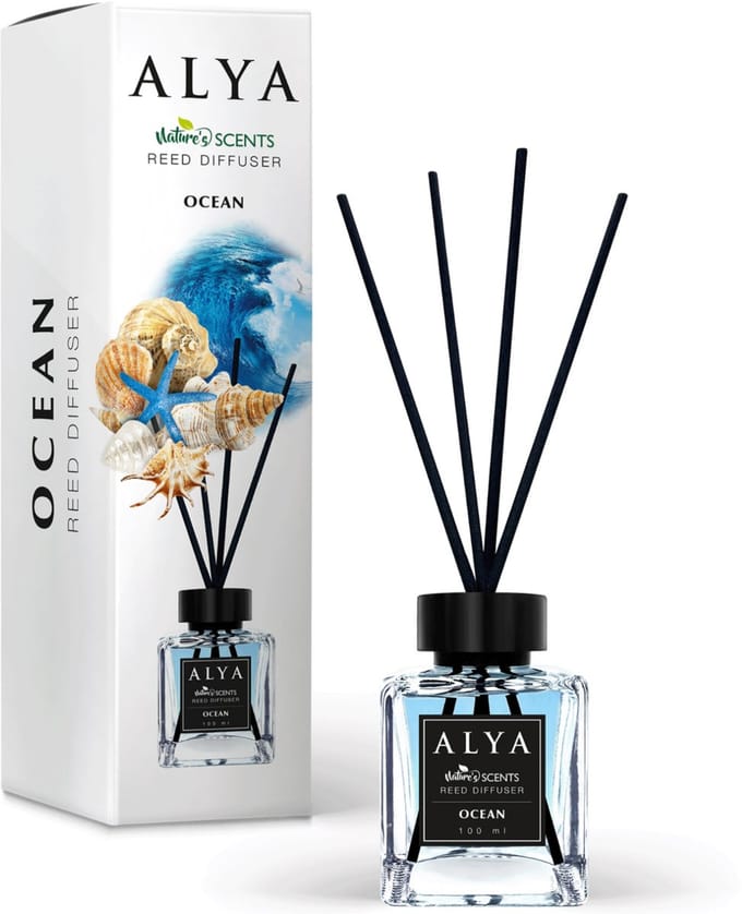 Alya Geurstokjes - Ocean - 100ml - Huisparfum - Luxe Glasflacon - Langdurige Geur