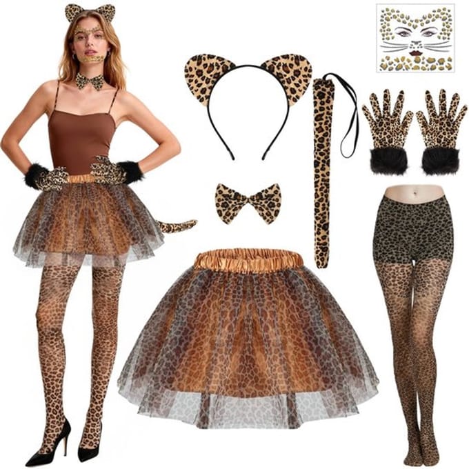Dailygoods- Luipaard Kostuum Volwassen - Luipaard Print Rok - Oren