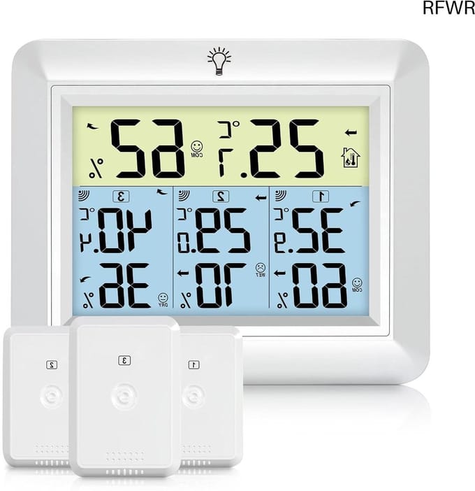 RFWR® Draadloze thermometer met 3 buitensensoren en groot LCD-display