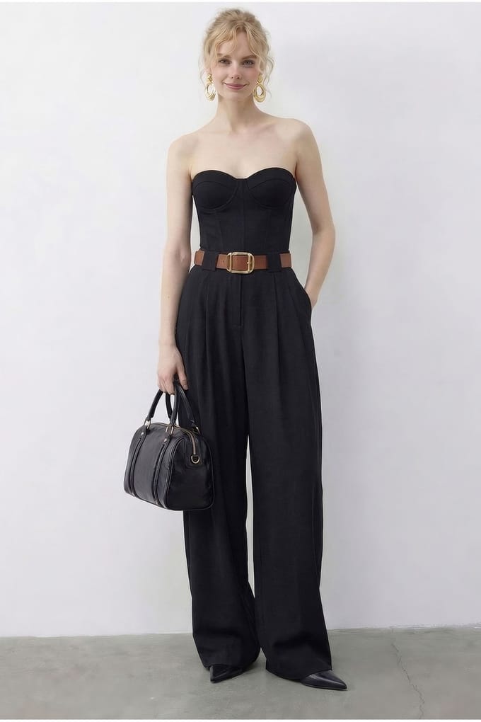 Hoge Taille Wijde Leg Palazzo Broek met Riem