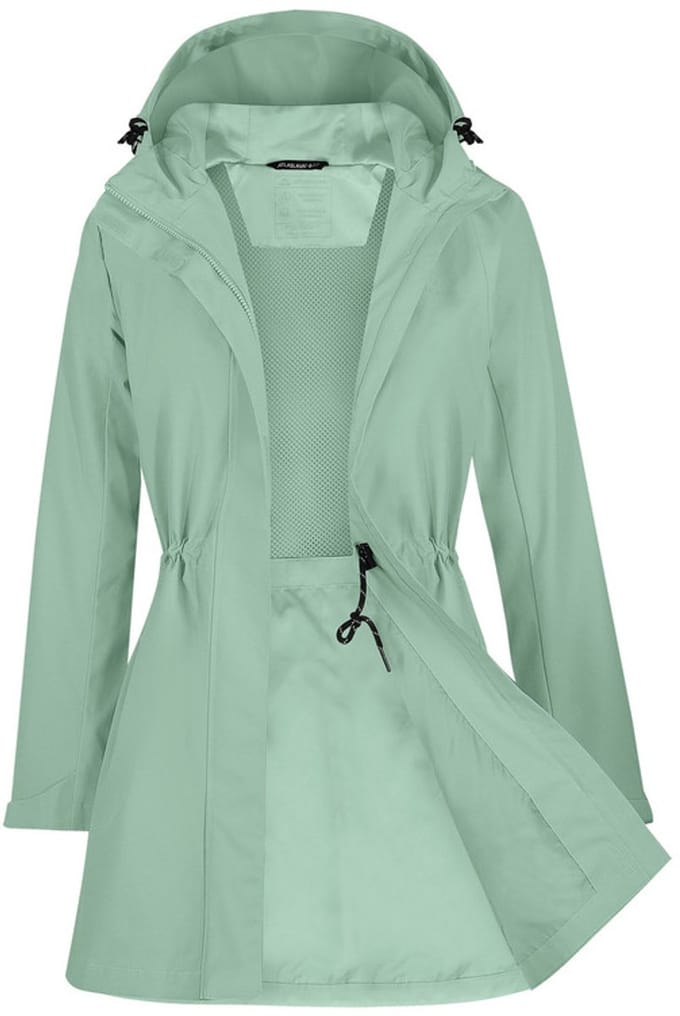 Daity Regenjas dames trenchcoat | lange waterdichte softshell jas met capuchon - Maat S