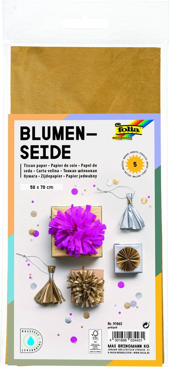 Zijdevloeipapier folia 50x70cm 20gr nr65 goud 5vel | 10 stuks