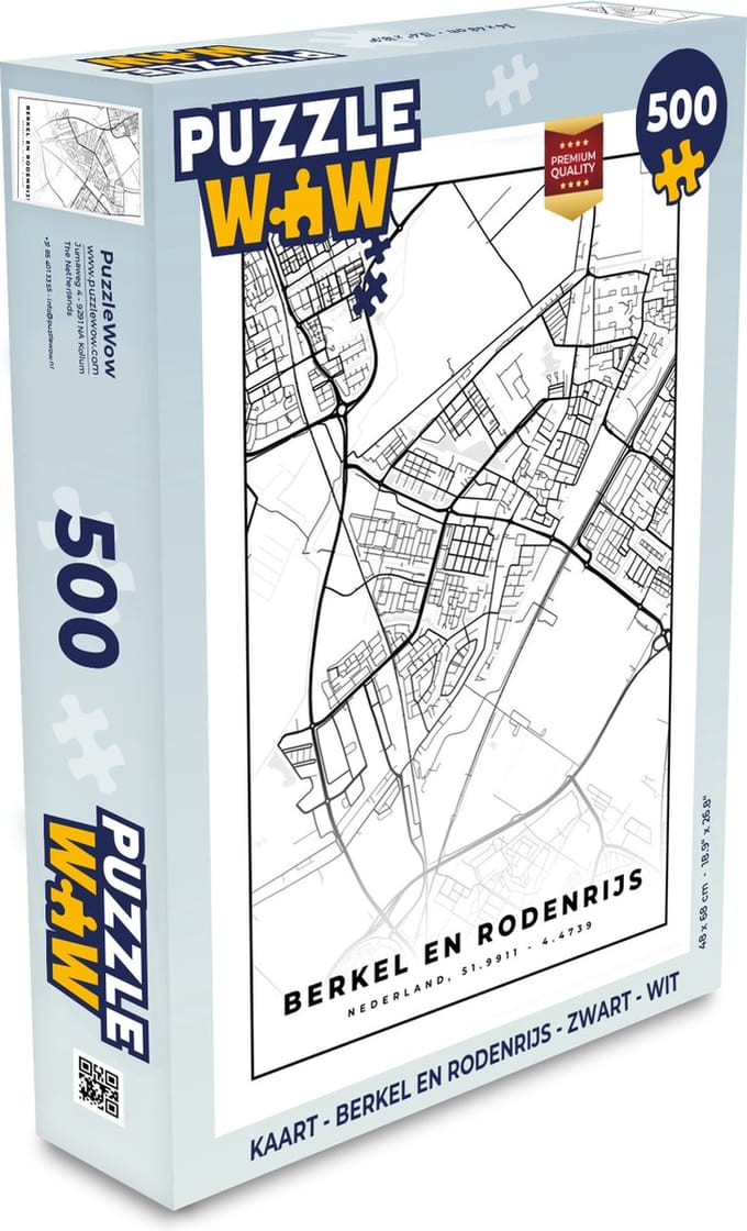 Puzzel Kaart - Berkel en Rodenrijs - Zwart - Wit - Legpuzzel - Puzzel 500 stukjes