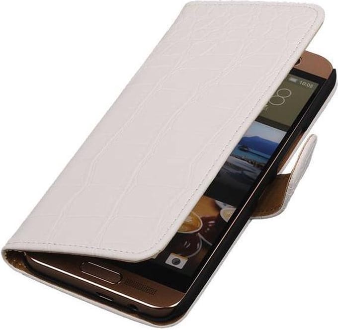 HTC One Me Croco Wit Bookstyle Wallet Hoesje - Cover Case Hoes