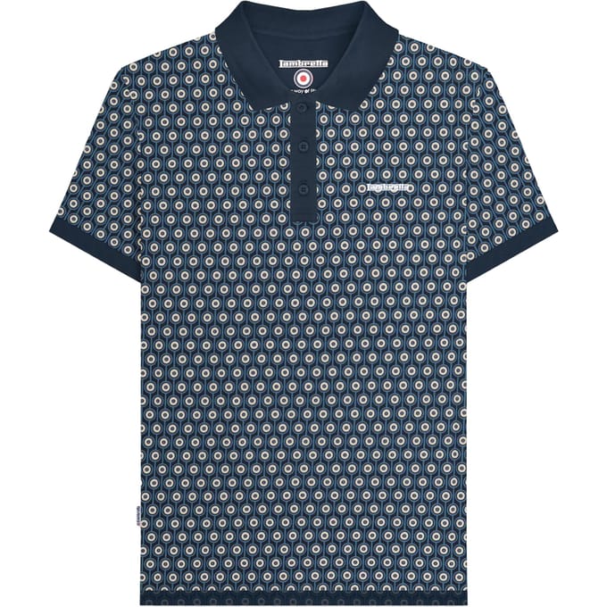 Lambretta Heren Rondel Geometrisch Groot & Lang Poloshirt (Marine / Zilver)