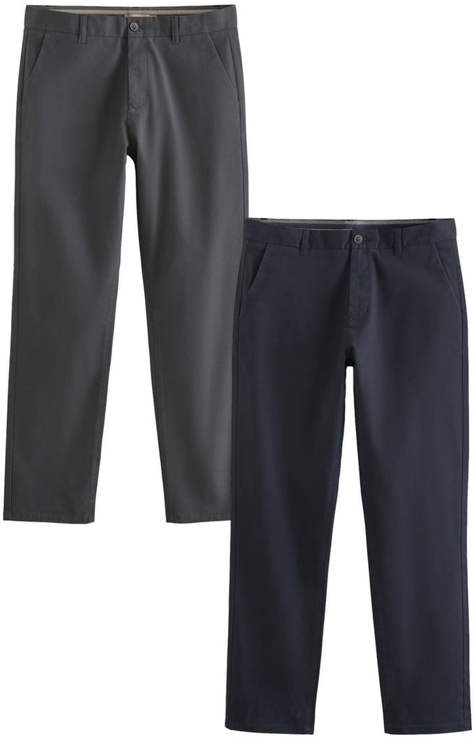 Next - Heren - Stretch-chino's, 2-pack, rechte pasvorm - Grijs