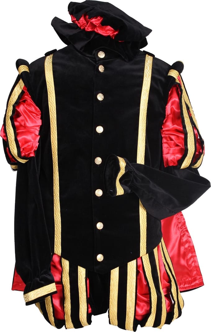 Piet fluweel Malaga zwart/rood (mt M)
