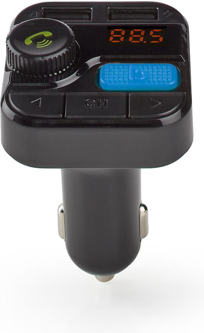 FM-Audiotransmitter voor Auto - Gefixeerd - Handsfree bellen - 0.8 " - LED-Scherm - Bluetooth - 5.0 V DC / 1.0 A / 5.0 V DC / 2.4 A - Bass boost - Google Assistant / Siri - Zwart