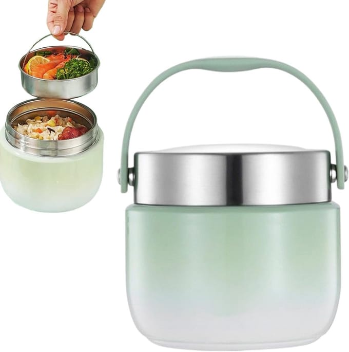 Thermo Voedselcontainer - Warme Lunchbox - Maaltijden Warm Houden - Lekvrij Deksel Ontwerp - 1200 ml - Groen