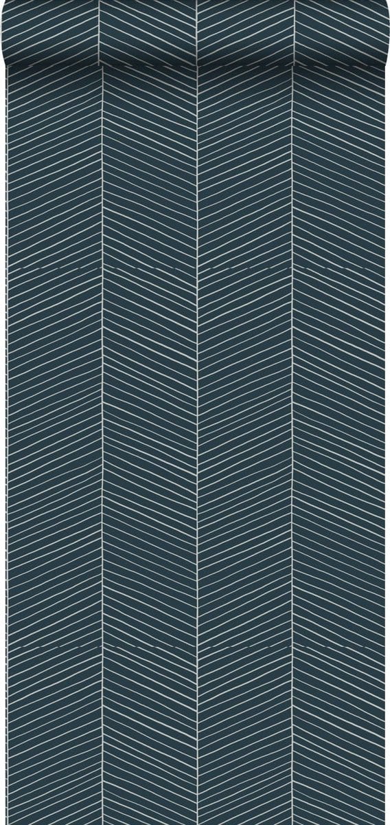 ESTAhome behang visgraat-motief donkerblauw - 53 cm x 10.05 m - 139109