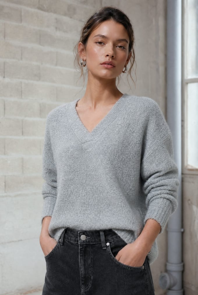 V-neck melange pullover 26553 | Grey - Grey / S