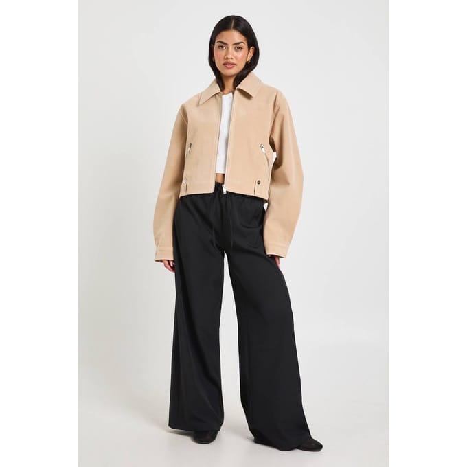 boohoo Dames Geweven Elastische Taille Trekkoord Wijde Pijpen Broek | Zwart | Maat: 34
