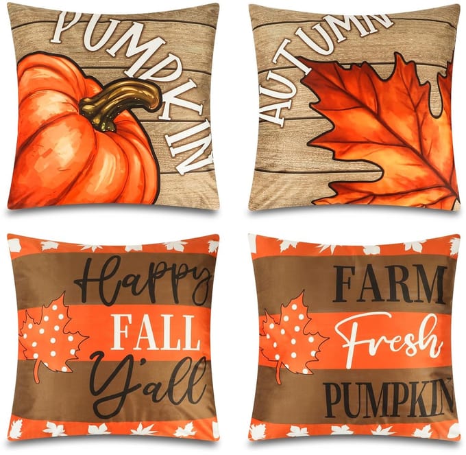 Dailygoods - Kussenslopen voor Buiten, 45 x 45 cm, Set van 4 Boho Decoratie (Oranje+Bruin)