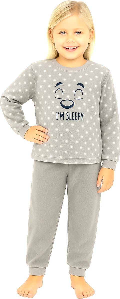 Cocodream - Meisjes Pyjama - Fleece - Sleepy - Grey - Maat 116