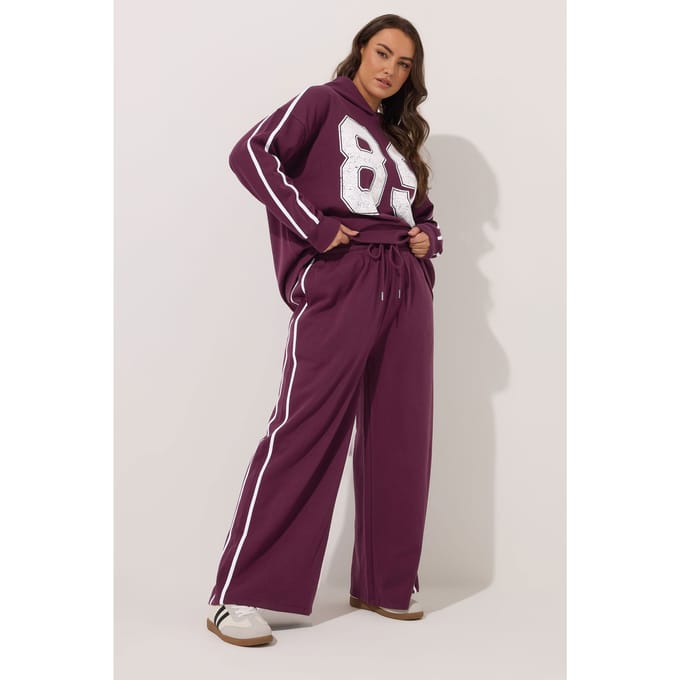 Yours Burgundy Red Side Stripe Wijde Pijpen Joggingbroek Size 42