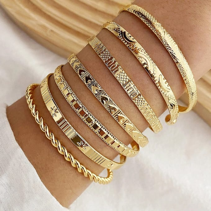 Joboly Armbanden Set 7-delig - Goudkleurig - Bangle Armband 18 cm - Dames