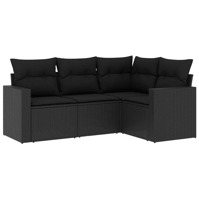 vidaXL - 4-delige - Loungeset - met - kussens - poly - rattan - zwart