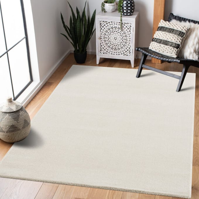 Uni Effen Laagpolig Vloerkleed Modern Creme- 80x150 CM