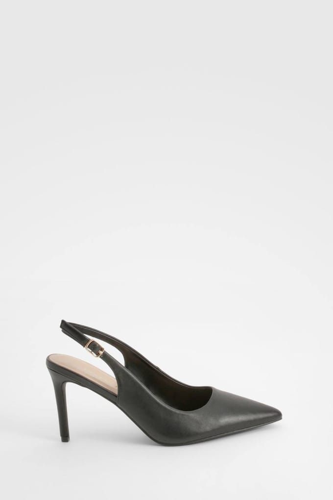 boohoo Dames Middelhoge Slingback Court Schoenen | Black | Maat: 4