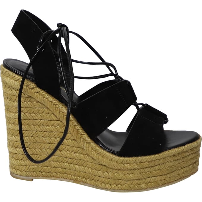 Saint Laurent Espadrille Platform Wedges in Zwart Suède