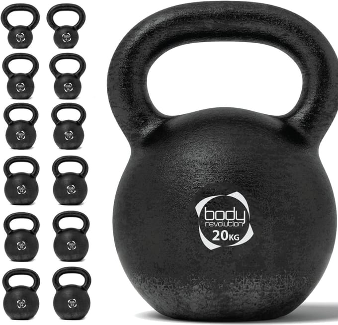 Van gietijzer kettlebell - zwart - 20 kg - platte anti-rol basis