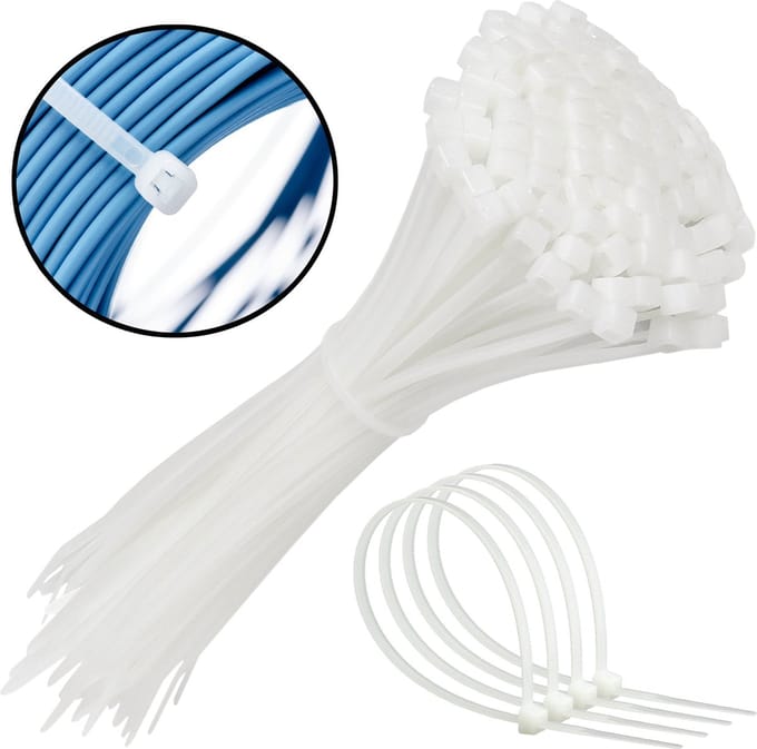 Polyamide kabelbinders, tie rips, witte kabelbinders, 250x4,8 mm / 100 stuks