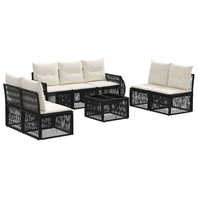 vidaXL - Tuinbank - Set - 8 - st - Zwart - en - Crème - Wit - poly - rattan