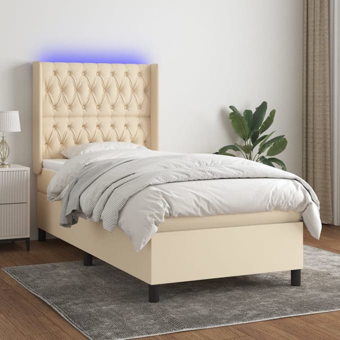 vidaXL - Boxspring - met - matras - en - LED - stof - crèmekleurig - 80x200 - cm