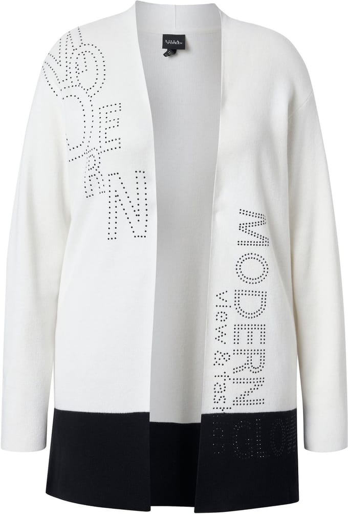 Ulla Popken - Dames - Vest tekstmotief gobletkraag 3/4-mouwen - Off-white - Maat 42+