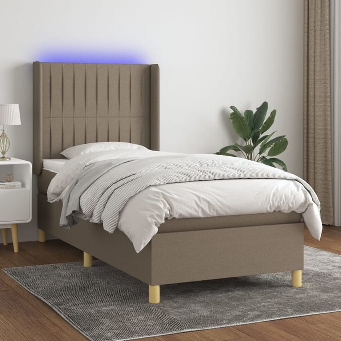 vidaXL - Boxspring - met - matras - en - LED - stof - taupe - 90x190 - cm