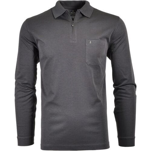 Ragman Zipper Softknit Polo Longsleeve Breast Pocket Antraciet / male