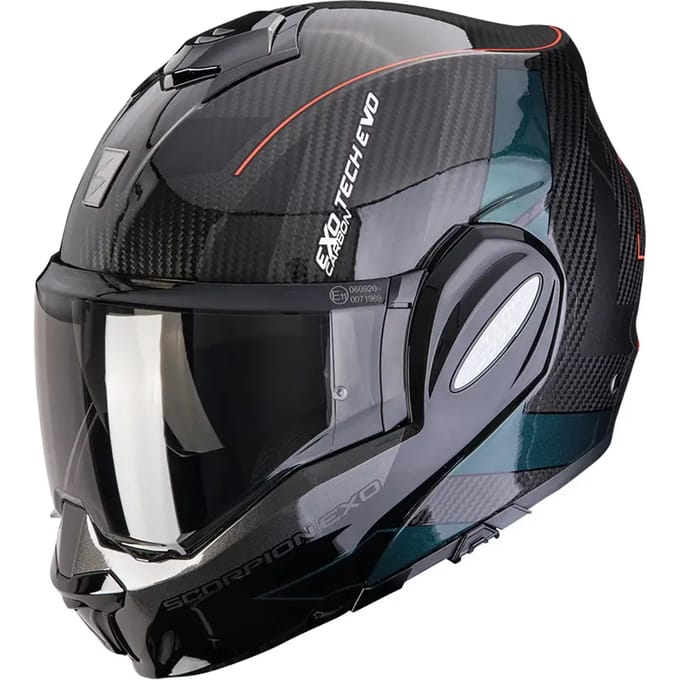Scorpion Exo-Tech Evo Carbon Cad Black Green - Systeemhelm - Maat L - Motorhelm - ECE 22-06 gekeurd